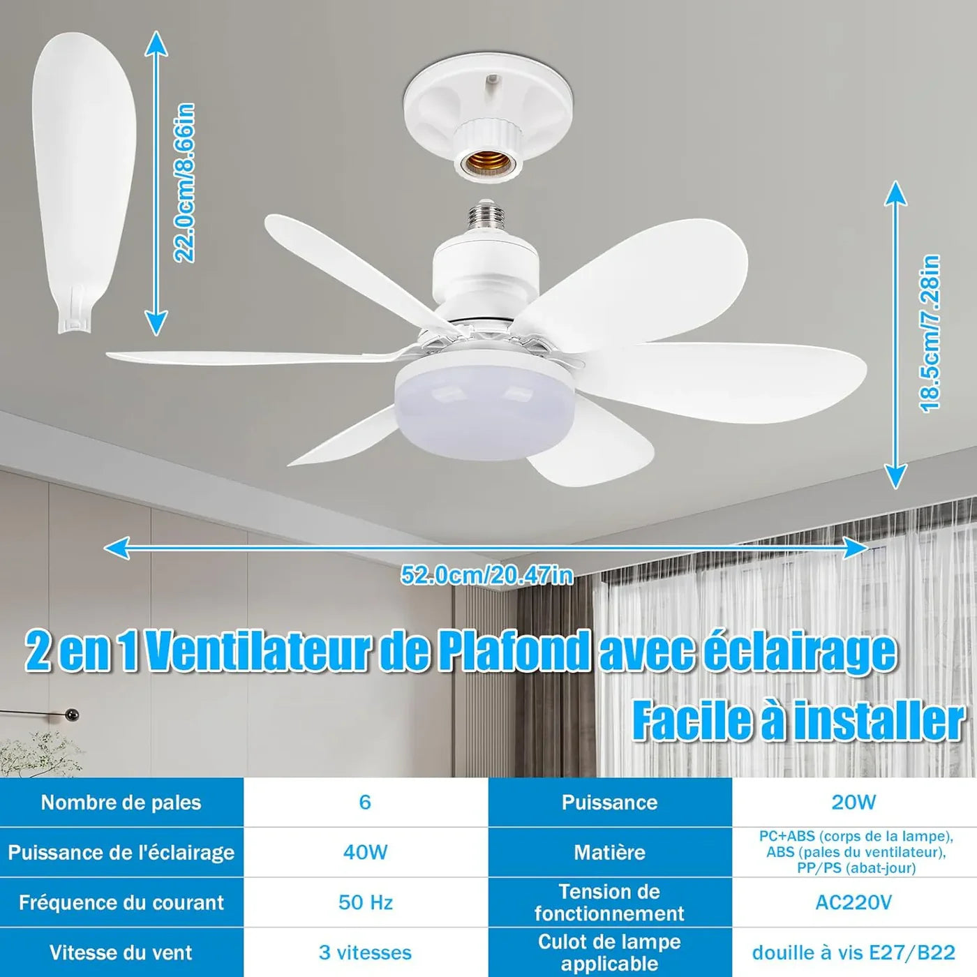 LuminAir® - Ventilateur de plafond avec Lumière LED Réglables