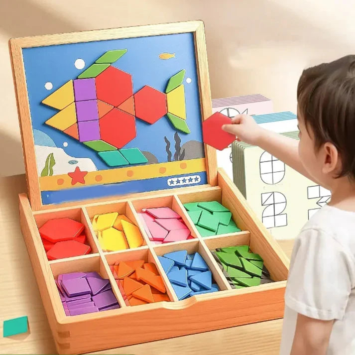 MagikBlocs® - Puzzle Magnétique en Bois (180 Pièces Géométriques)